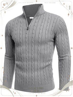 Men's Quarter Zip Knit Pullover Mock Neck Slim Fit Casual Sweater